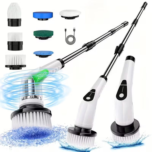 2026 Upgraded Electric Spin Scrubber,Rechargeable Electric Spin Scrubber – 7 Brush Heads with Adjustable Extension Handle