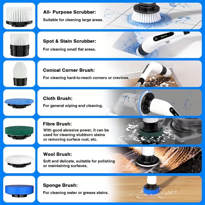 2026 Upgraded Electric Spin Scrubber,Rechargeable Electric Spin Scrubber – 7 Brush Heads with Adjustable Extension Handle